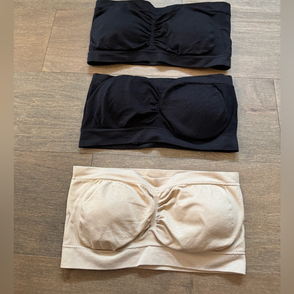 Set of 3 Strapless Bandeau Bras in Nude and Black - Coobie and Zenara brand